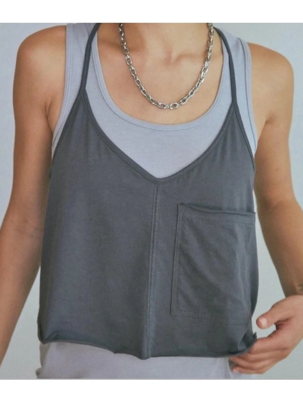 Lunya Organic Pima Racer Tank Gray Large NIP Soft Luxury Lounge Cami Cotton NEW - Picture 6 of 6